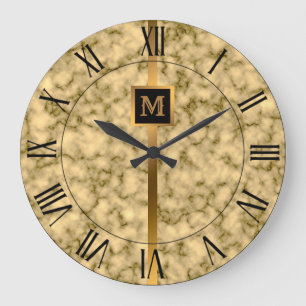 Grande Horloge Ronde Marbre noir or moderne élégant de luxe
