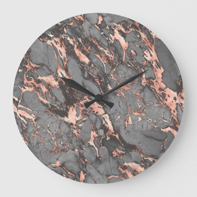 Grande Horloge Ronde Marbre rose gris or design moderne (Recto)