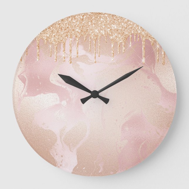 Grande Horloge Ronde Marbre Rosegold Blush avec Droplets Parties scinti (Recto)