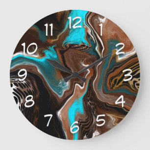 Grande Horloge Ronde Marbre Turquoise Brown et bleu