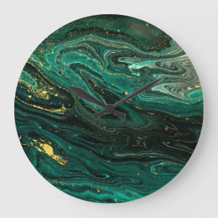 Grande Horloge Ronde Marbre vert : Abstrait Agate Ripple.