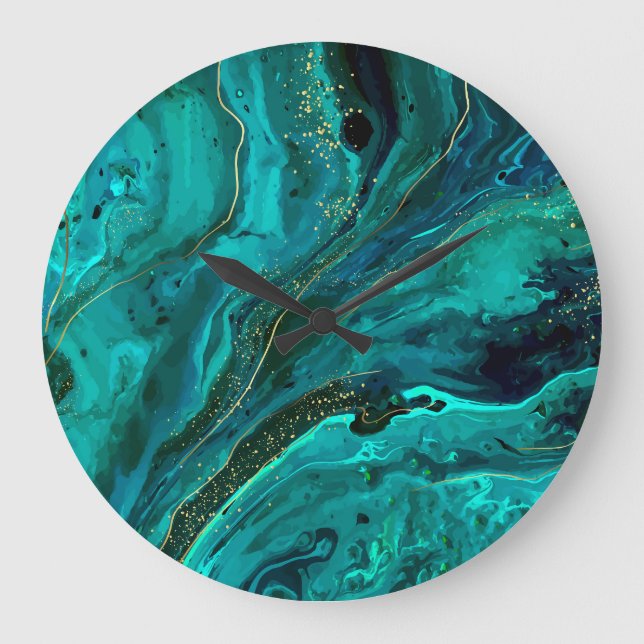 Grande Horloge Ronde Marbre vert & Or : Texture luxueuse (Recto)