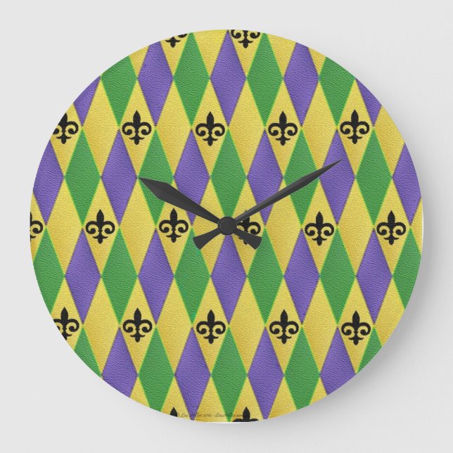 Grande Horloge Ronde Mardi Gras Arlequin Arlequin Fleur De Lis Mur Horl (Recto)