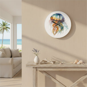 Grande Horloge Ronde Marée arc-en-ciel Méduse : Aquarelle