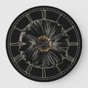 Grande Horloge Ronde Marguerite noire gothique