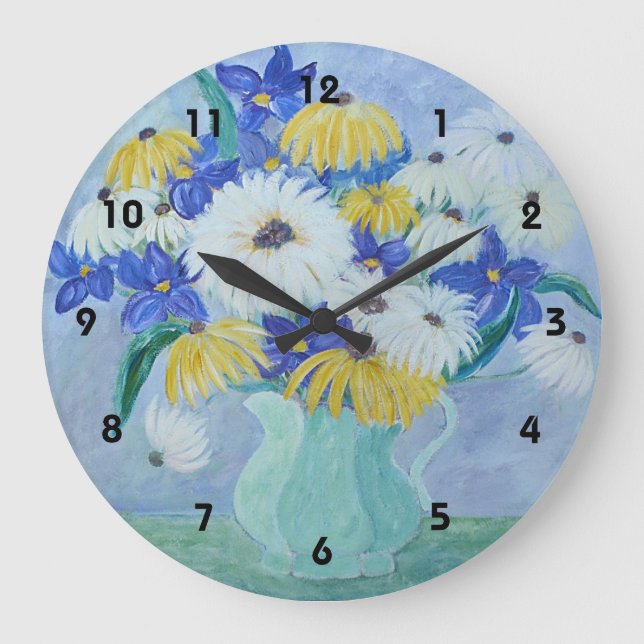 Grande Horloge Ronde Marguerites Dans L'Horloge Du Mur De Vase (Recto)