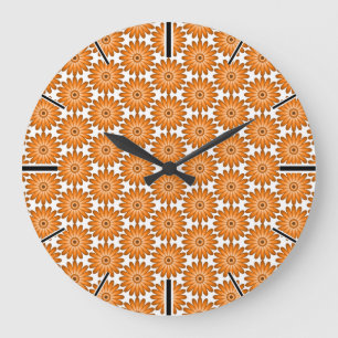 Grande Horloge Ronde Marguerites orange dans le style des années 70