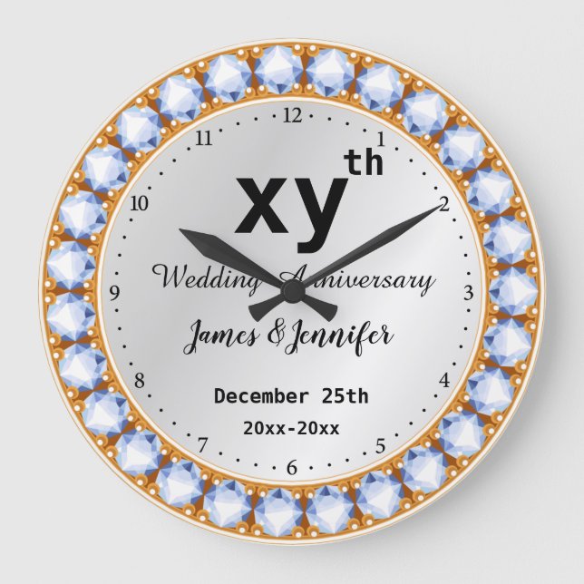Grande Horloge Ronde Mariage Anniversaire diamant Personnalisé années e (Recto)