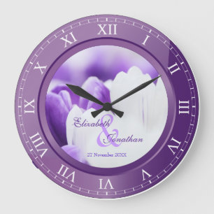 Grande Horloge Ronde Mariage Anniversaire Purple Améthyste Numéros roma
