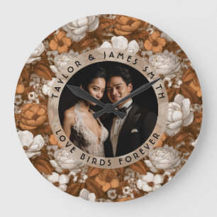 Grande Horloge Ronde Mariage Bohème aux Pétales de Gardenias Or Romanti