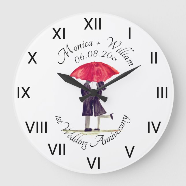Grande Horloge Ronde Mariage couple Papier Anniversaire chiffres romain (Recto)