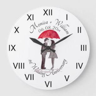 Grande Horloge Ronde Mariage couple Papier Anniversaire chiffres romain