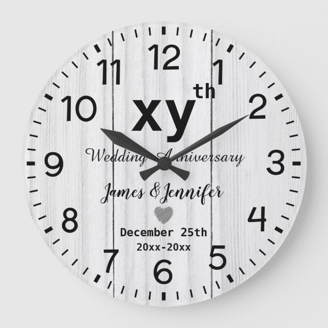 Grande Horloge Ronde Mariage en bois blanc rustique Anniversaire Person (Recto)