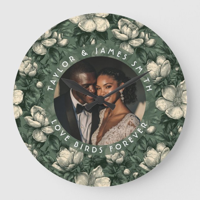 Grande Horloge Ronde Mariage minimaliste sur le thème des Gardenias ver (Recto)