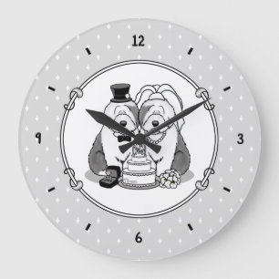 Grande Horloge Ronde Mariage Old English Sheepdogs Mariée Gray 1