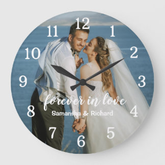 Grande Horloge Ronde Mariage personnalisé Anniversaire pour toujours ph