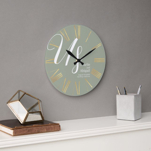 Grande Horloge Ronde MARIAGE romantique moderne des Etats-Unis sur Sage (Bureau)