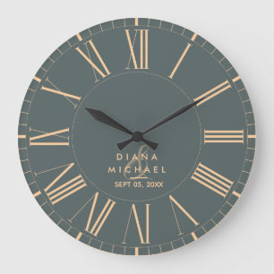 Grande Horloge Ronde Mariage Typographie Élégante Classique Chiffres Ro