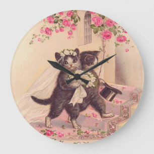 Grande Horloge Ronde Mariage vintage Mariage de chats mariés et mariés