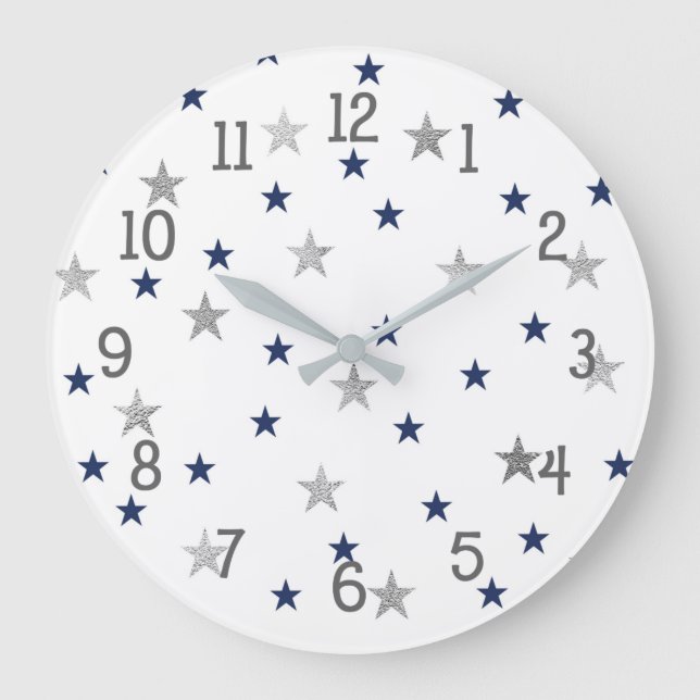 Grande Horloge Ronde Marine Argent Stars Twinkle Baby Décor (Recto)