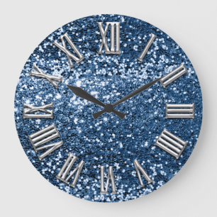 Grande Horloge Ronde Marine bleu gris Parties scintillant gris argent n