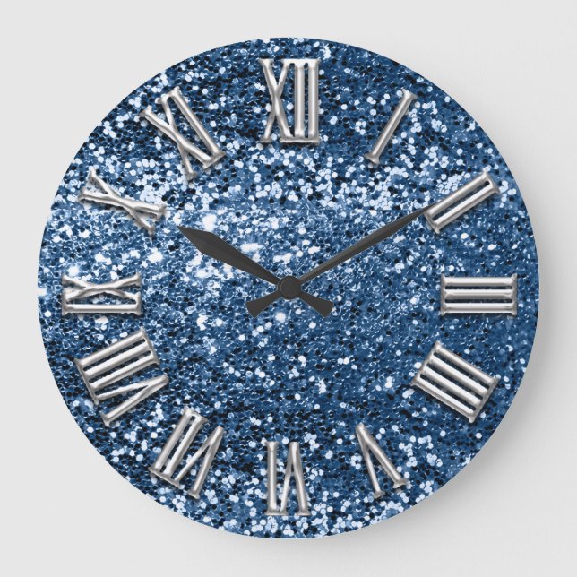 Grande Horloge Ronde Marine bleu gris Parties scintillant gris argent n (Recto)