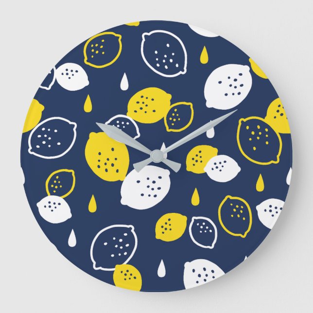 Grande Horloge Ronde Marine Blue Lemon Art - Refresh Citrus Design (Recto)