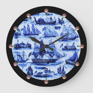 Grande Horloge Ronde MARITIME,VINTAGE SHIPS,SAILING VESSELS,Navy Blue