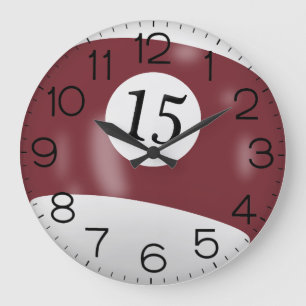 Grande Horloge Ronde Maroon et Billard blanc #15 Ball