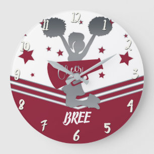 Grande Horloge Ronde Marron Étoiles d'Argent Cheer Filles de Cheer-lead