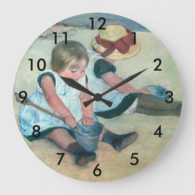 Grande Horloge Ronde Mary Cassatt - Enfants jouant sur la plage (Recto)