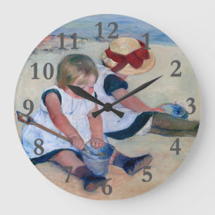 Grande Horloge Ronde Mary Cassatt Enfants Jouant sur la Plage 1884