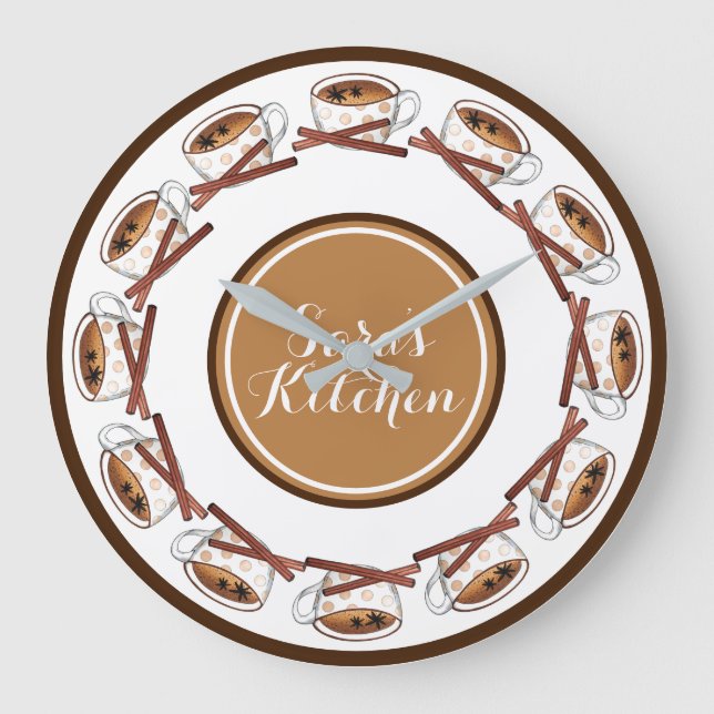 Grande Horloge Ronde Masala Chai Teacup Indien Spirale Thé Noir Cuppa (Recto)