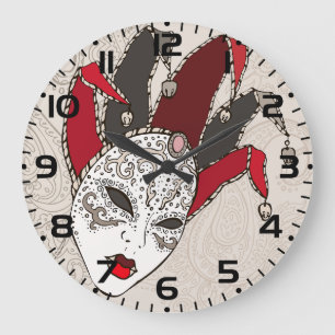 Grande Horloge Ronde Masque de bouffon de Mardi Gras Carnaval vénitien