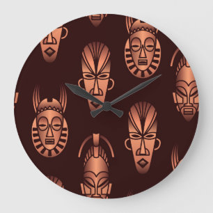 Grande Horloge Ronde Masques africains ethniques, arrière - plans noirs