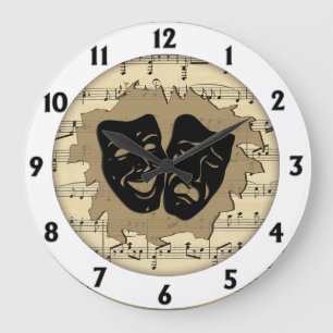 Grande Horloge Ronde Masques antiques de musique et de théâtre