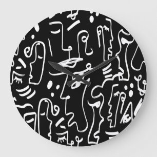 Grande Horloge Ronde Masques de faces Abstraites : Motif géométrique