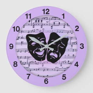 Grande Horloge Ronde Masques de musique et de théâtre violets