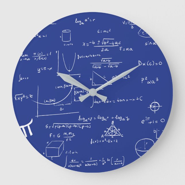 Grande Horloge Ronde Math. Formules manuscrites bleu marine (Recto)