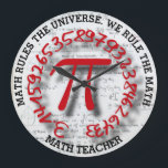 Grande Horloge Ronde Math School College Or University Teacher<br><div class="desc">Math School College Or University Teacher with red Pi and handwritten numbers. You can customize it with your own text or name</div>