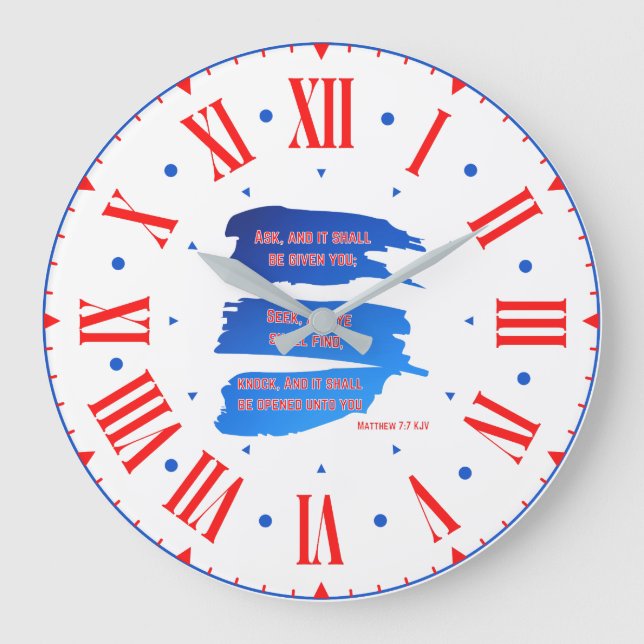 Grande Horloge Ronde Matthieu 7:7 KJV Bible Verse Numéros romains (Recto)
