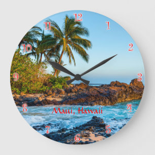 Grande Horloge Ronde Maui's Secret Beach Round Clock with red numerals