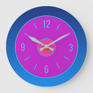 Grande Horloge Ronde Mauve/rose coloré avec cadenas de bordure bleue