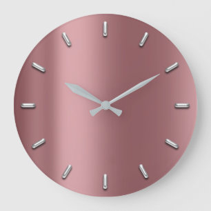 Grande Horloge Ronde Mauve Rose Métallo Minimal Silver Red Bean