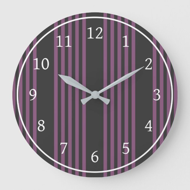 Grande Horloge Ronde Mauve violet et charbon de bois cinq bandes motif (Recto)