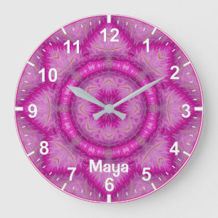 Grande Horloge Ronde MAYA ~ WOW ! Motif fractal de nuances de rose ~