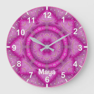 Grande Horloge Ronde MAYA ~ WOW ! Motif fractal de nuances de rose ~