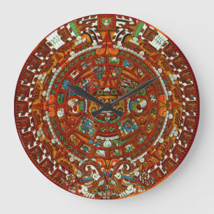Grande Horloge Ronde Mayan Aztec Calendar Round Wall Clock
