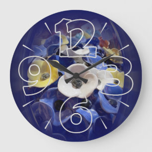 Grande Horloge Ronde Médaillon de fleurs en céramique