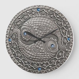 Grande Horloge Ronde Médaillon de Poissons